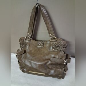 Steve Madden Olive Brown Woven-Accent Shoulder Bag